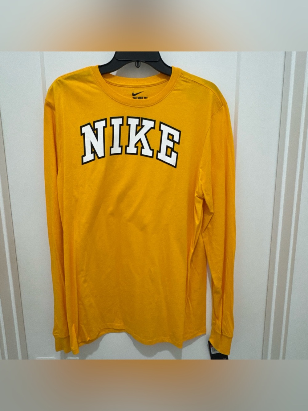 Nike Men’s Long-Sleeve Logo Tee - Yellow with White/Black Lettering